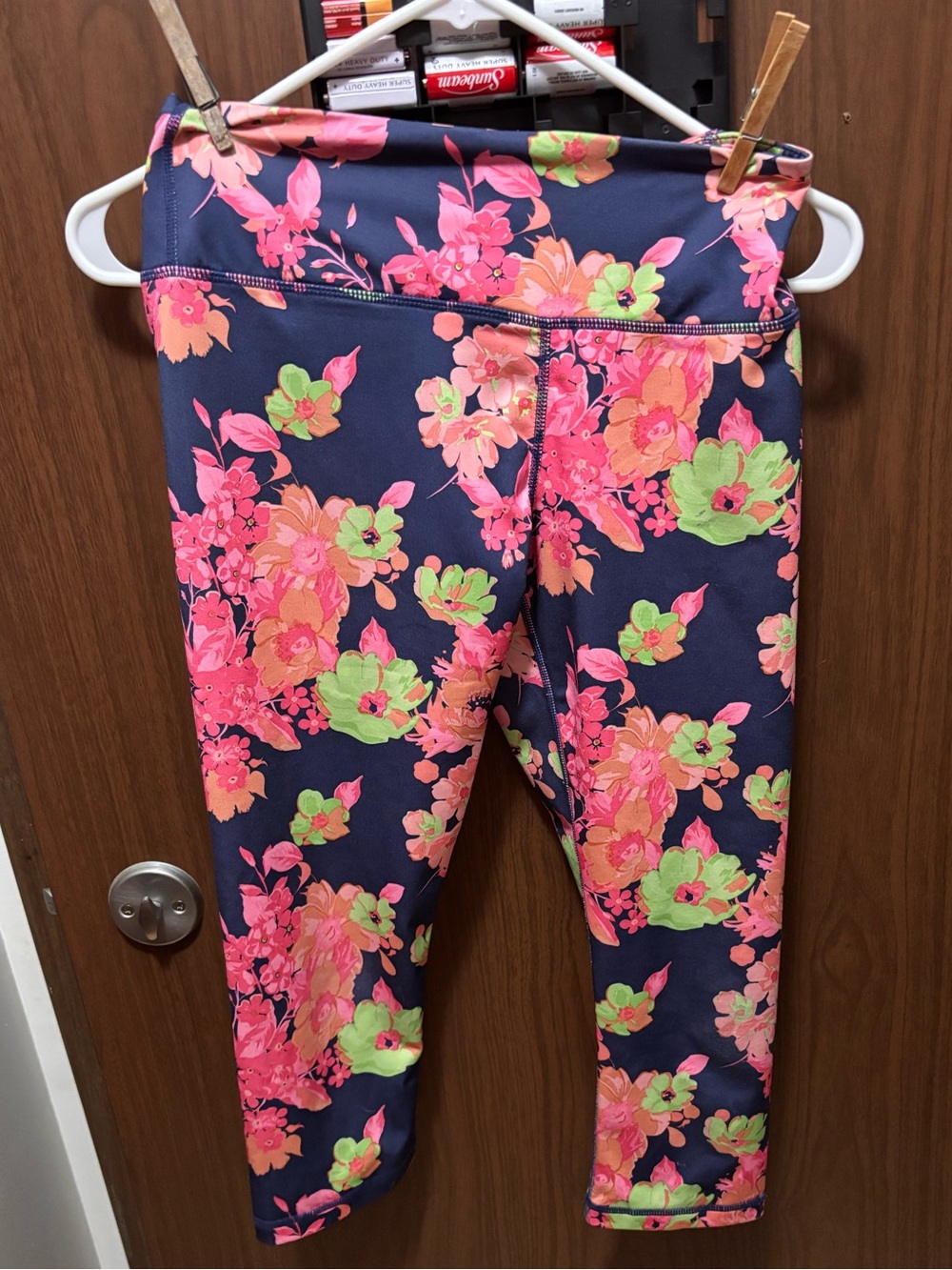 Floral Print Cropped Leggings Navy Pink Green Size Small